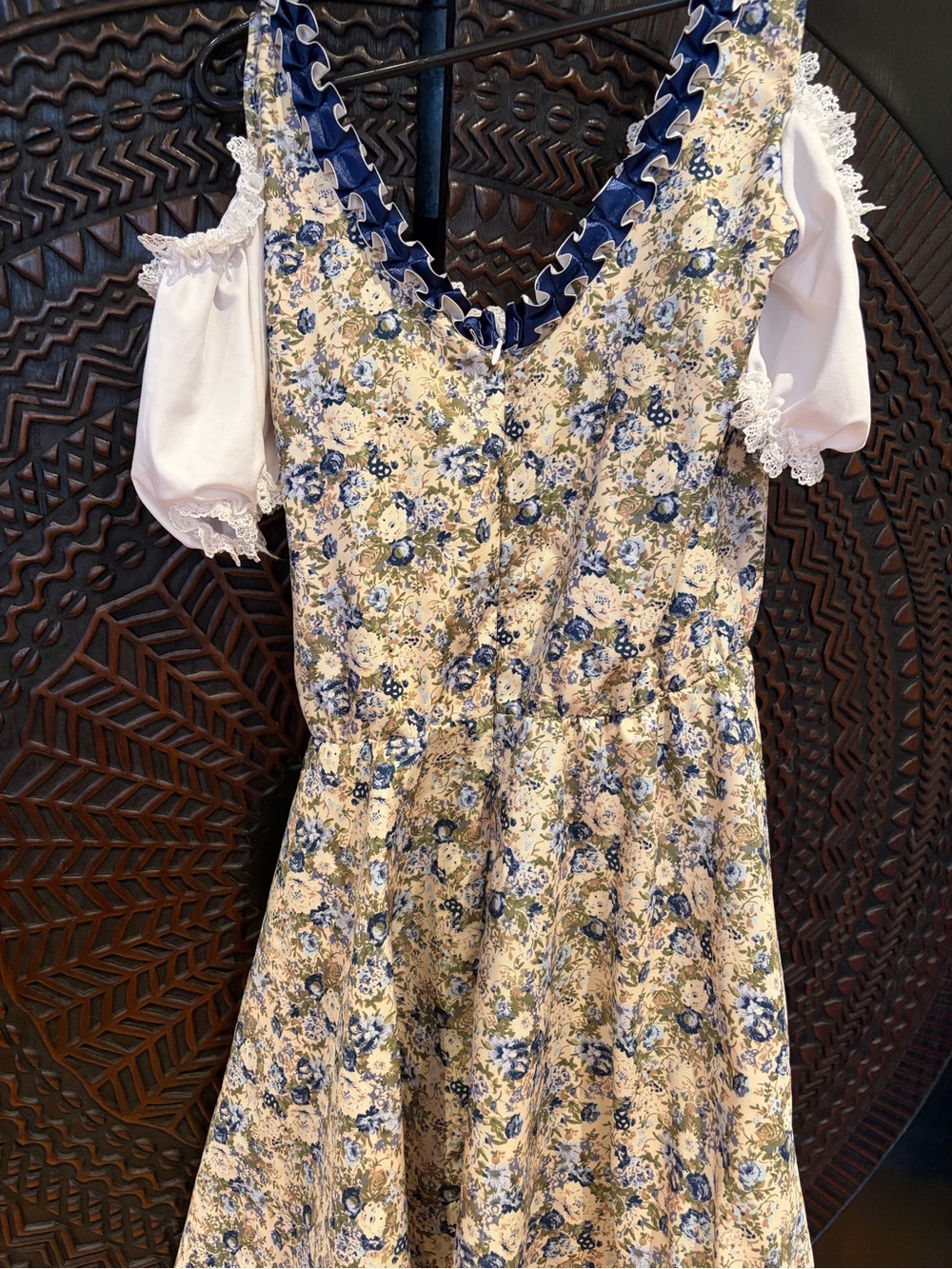 Blue Floral Ruffle Sundress with White Puff Sleeve Blouse - Picture 2 of 6